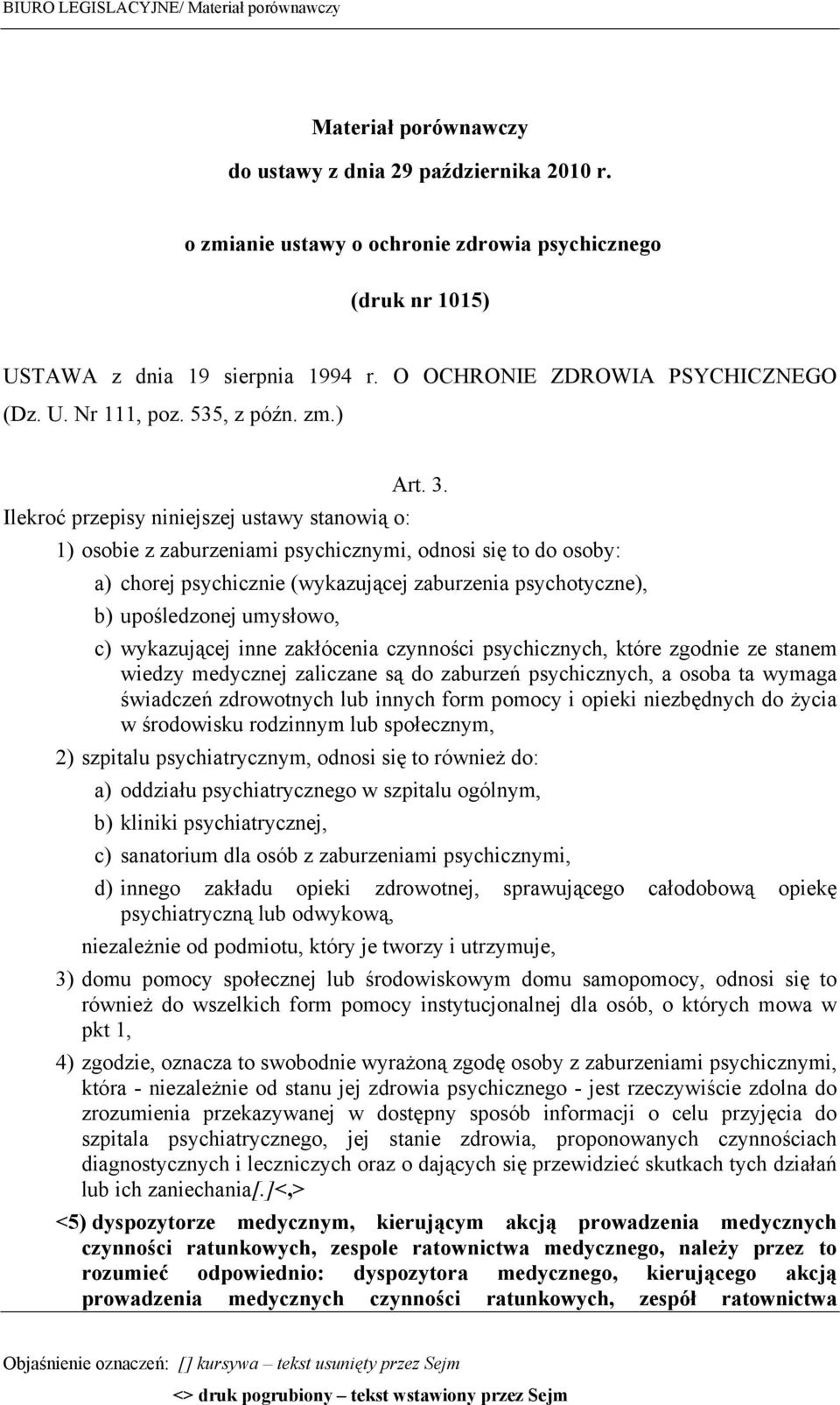 Ilekroć przepisy niniejszej ustawy stanowią o: 1) osobie z zaburzeniami psychicznymi, odnosi się to do osoby: a) chorej psychicznie (wykazującej zaburzenia psychotyczne), b) upośledzonej umysłowo, c)