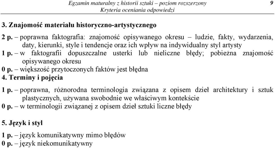 w faktografii dopuszczalne usterki lub nieliczne błędy; pobieżna znajomość opisywanego okresu 0 p. większość przytoczonych faktów jest błędna 4. Terminy i pojęcia 1 p.