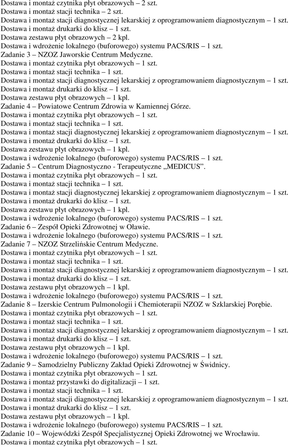 Zadanie 6 Zespół Opieki Zdrowotnej w Oławie. Zadanie 7 NZOZ Strzelińskie Centrum Medyczne.