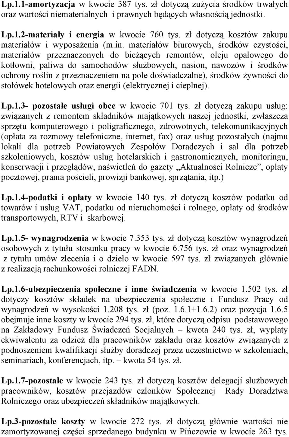 materiałów biurowych, środków czystości, materiałów przeznaczonych do bieżących remontów, oleju opałowego do kotłowni, paliwa do samochodów służbowych, nasion, nawozów i środków ochrony roślin z