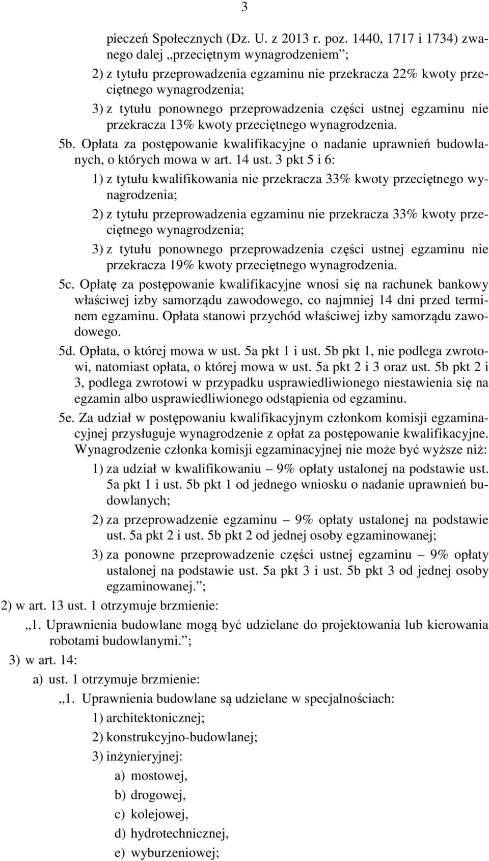 ustnej egzaminu nie przekracza 13% kwoty przeciętnego wynagrodzenia. 5b. Opłata za postępowanie kwalifikacyjne o nadanie uprawnień budowlanych, o których mowa w art. 14 ust.