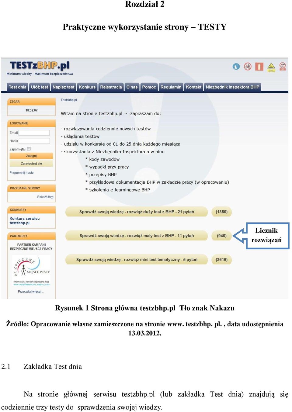 1 Zakładka Test dnia Na stronie głównej serwisu testzbhp.