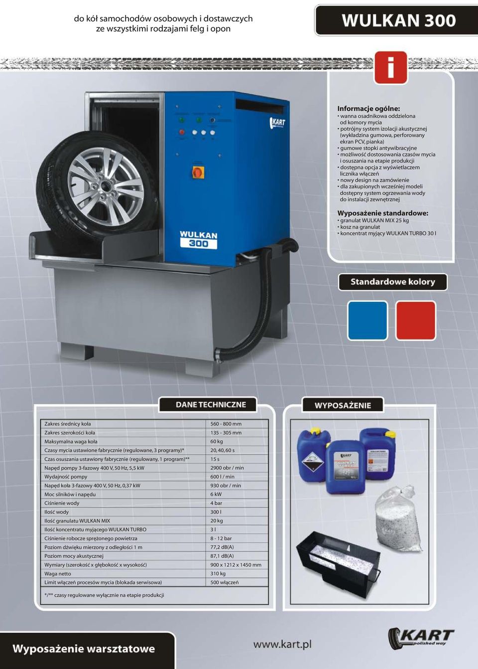 wcześniej modeli dostępny system ogrzewania wody do instalacji zewnętrznej granulat WULKAN MIX 25 kg koncentrat myjący WULKAN TURBO 30 l Czasy mycia ustawione fabrycznie (regulowane, 3