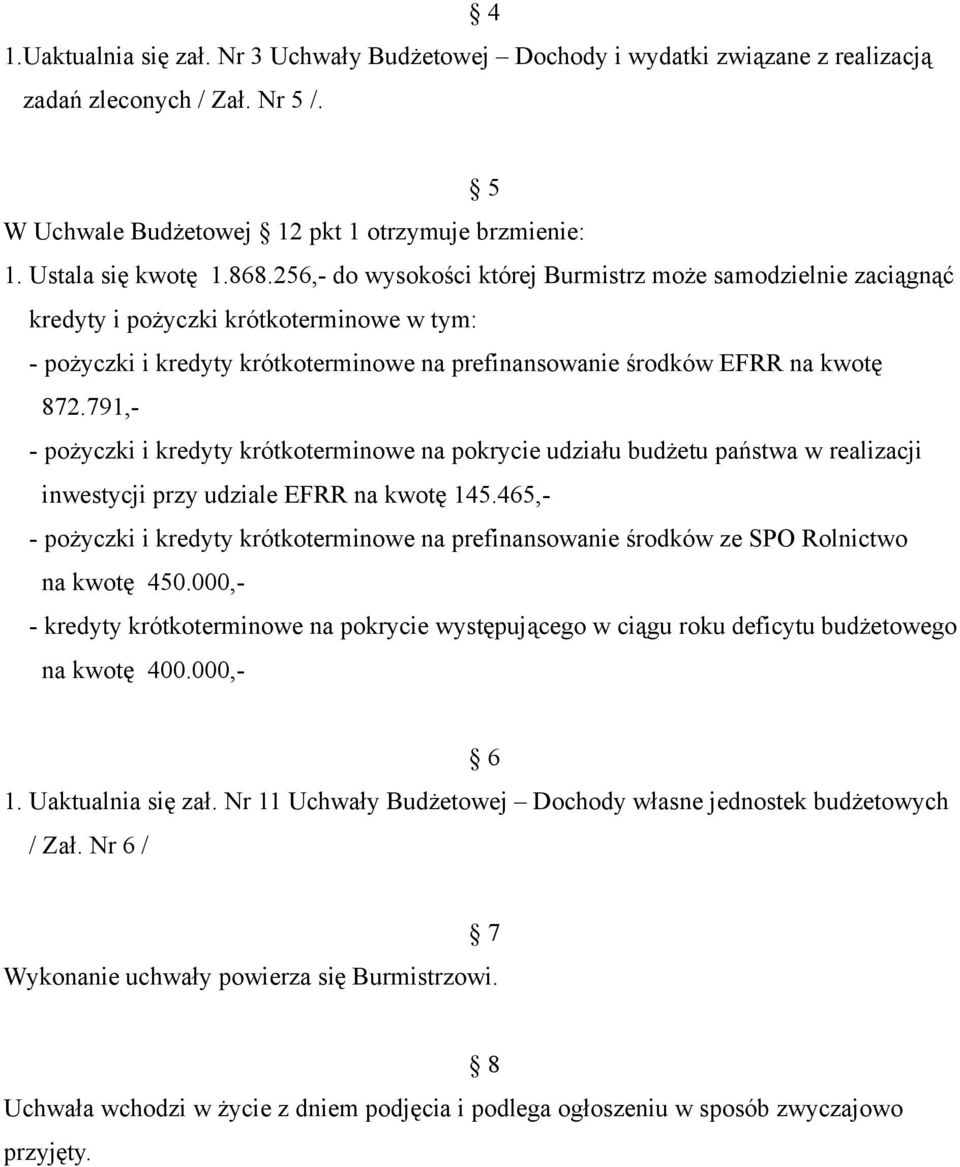 791,- - pożyczki i kredyty krótkoterminowe na pokrycie udziału budżetu państwa w realizacji inwestycji przy udziale EFRR na kwotę 145.