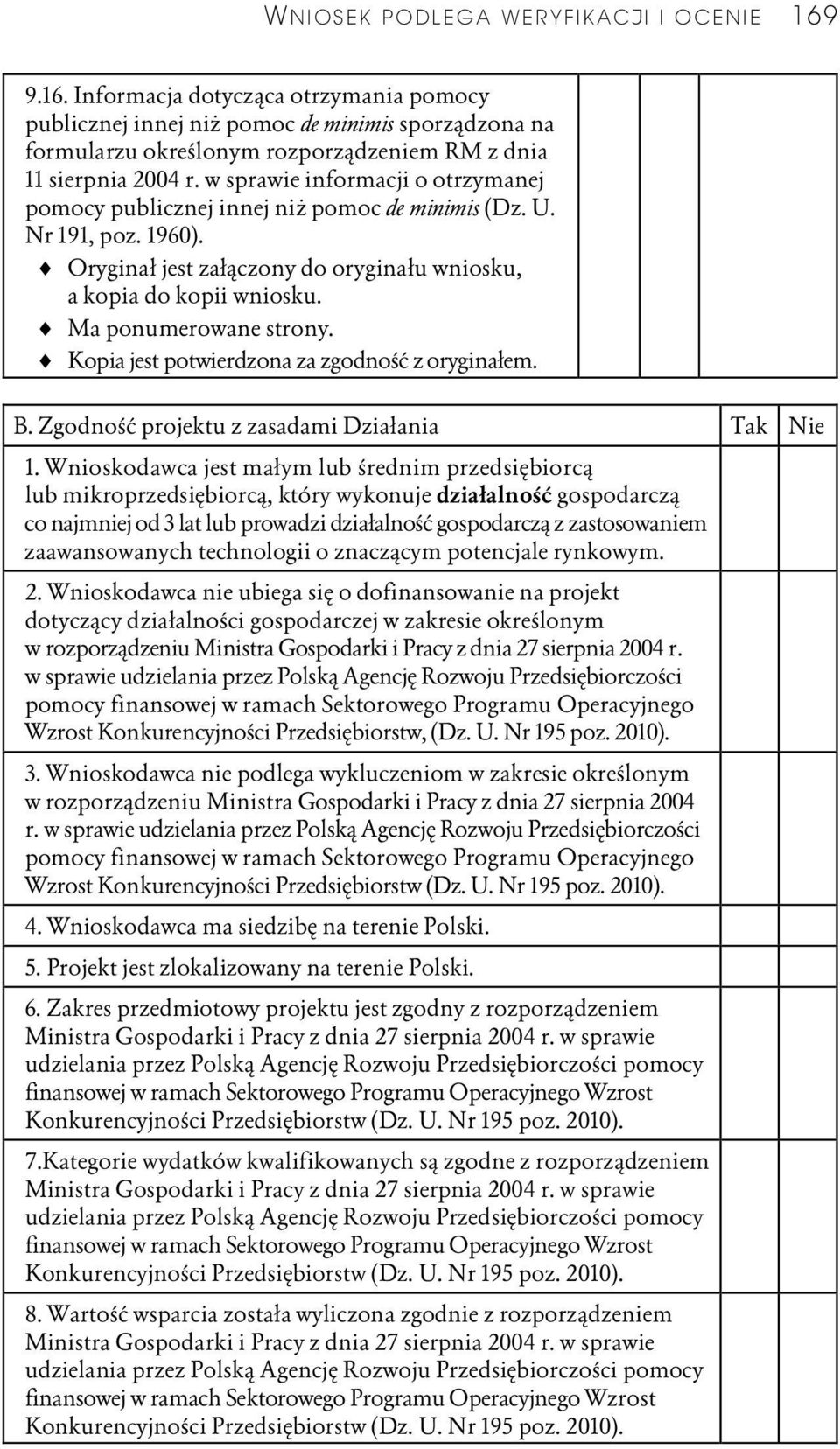 w sprawie informacji o otrzymanej pomocy publicznej innej niż pomoc de minimis (Dz. U. Nr 191, poz. 1960). Oryginał jest załączony do oryginału wniosku, a kopia do kopii wniosku.