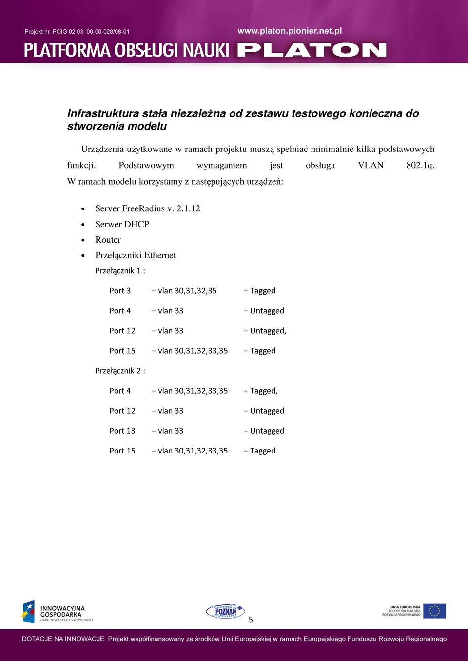 . W ramach modelu korzystamy z następujących urządzeń: Server FreeRadius v. 2.1.