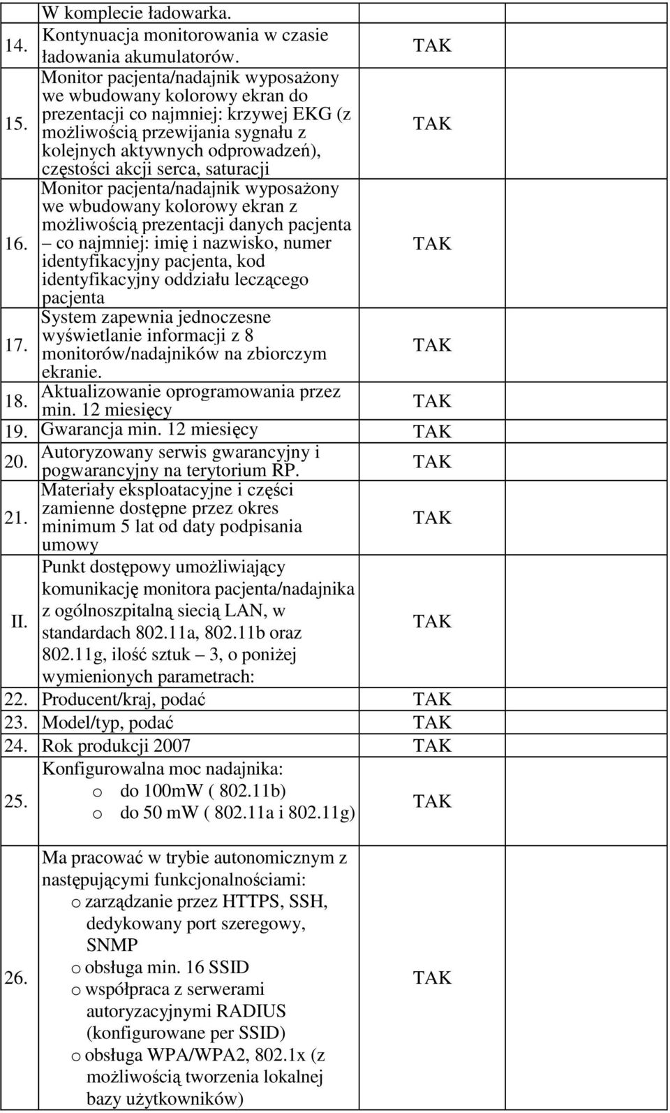 pacjenta 16. co najmniej: imię i nazwisko, numer identyfikacyjny pacjenta, kod identyfikacyjny oddziału leczącego pacjenta System zapewnia jednoczesne wyświetlanie informacji z 8 17.