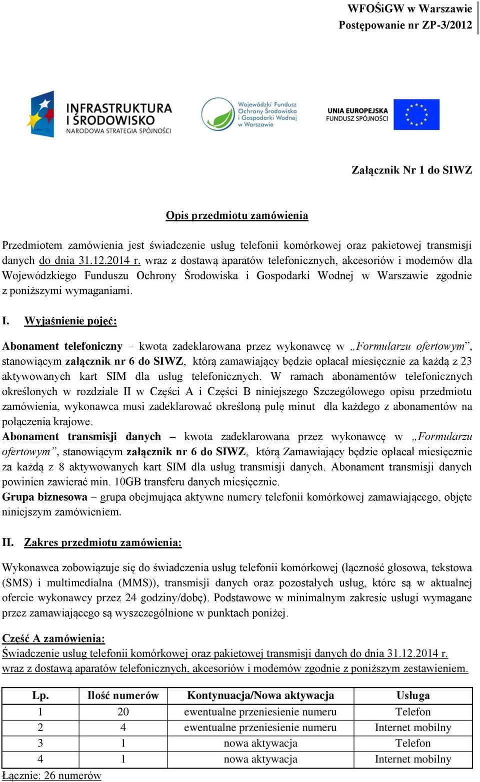 Wyjaśnienie pojęć: Abonament telefoniczny kwota zadeklarowana przez wykonawcę w Formularzu ofertowym, stanowiącym załącznik nr 6 do SIWZ, którą zamawiający będzie opłacał miesięcznie za każdą z 23