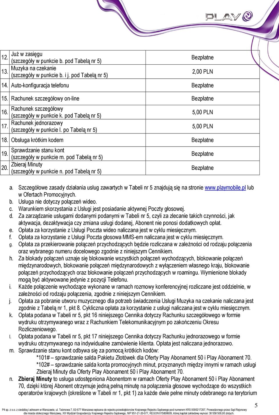 Obsługa krótkim kodem Sprawdzanie stanu kont 19. (szczegóły w punkcie m. pod Tabelą nr 5) Zbieraj Minuty 20. (szczegóły w punkcie n. pod Tabelą nr 5) a.