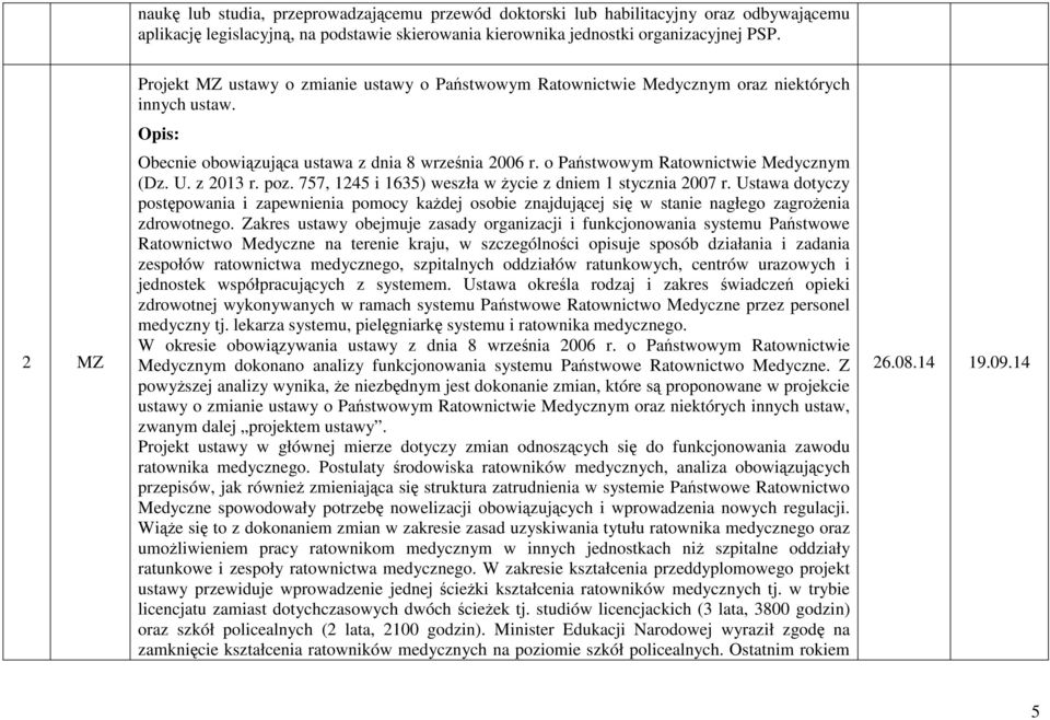 o Państwowym Ratownictwie Medycznym (Dz. U. z 2013 r. poz. 757, 1245 i 1635) weszła w Ŝycie z dniem 1 stycznia 2007 r.