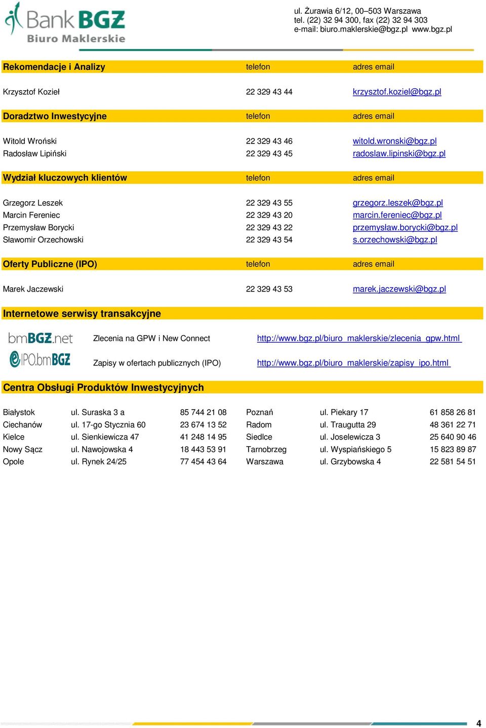 pl Wydział kluczowych klientów telefon adres email Grzegorz Leszek 22 329 43 55 grzegorz.leszek@bgz.pl Marcin Fereniec 22 329 43 20 marcin.fereniec@bgz.pl Przemysław Borycki 22 329 43 22 przemysław.