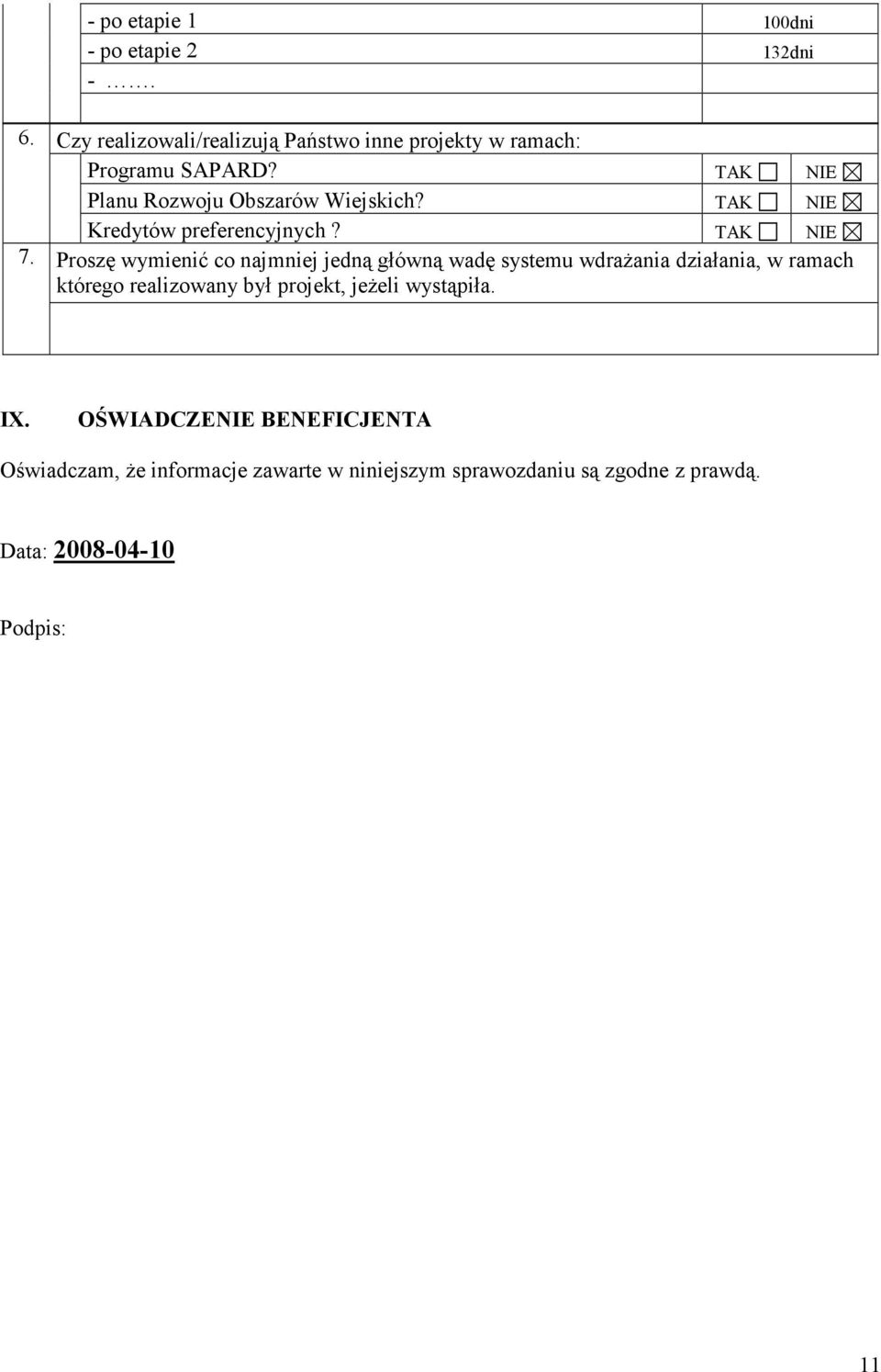 TAK NIE Proszę wymienić co njmniej jedną główną wdę systemu wdrŝni dziłni, w rmch którego relizowny był