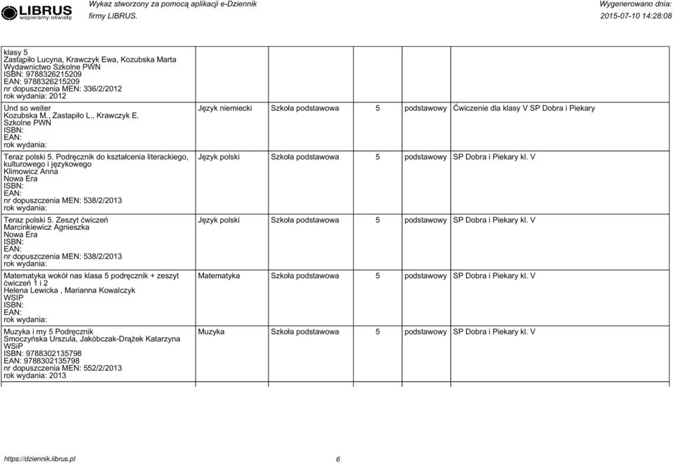 Zeszyt ćwiczeń Marcinkiewicz Agnieszka nr dopuszczenia MEN: 8//01 Język polski Matematyka wokół nas klasa podręcznik + zeszyt ćwiczeń 1 i Helena Lewicka, Marianna