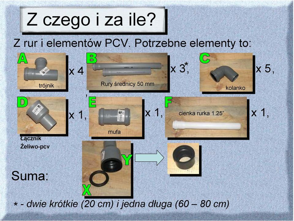 średnicy 50 mm kolanko x 1, x 1, cienka rurka 1.