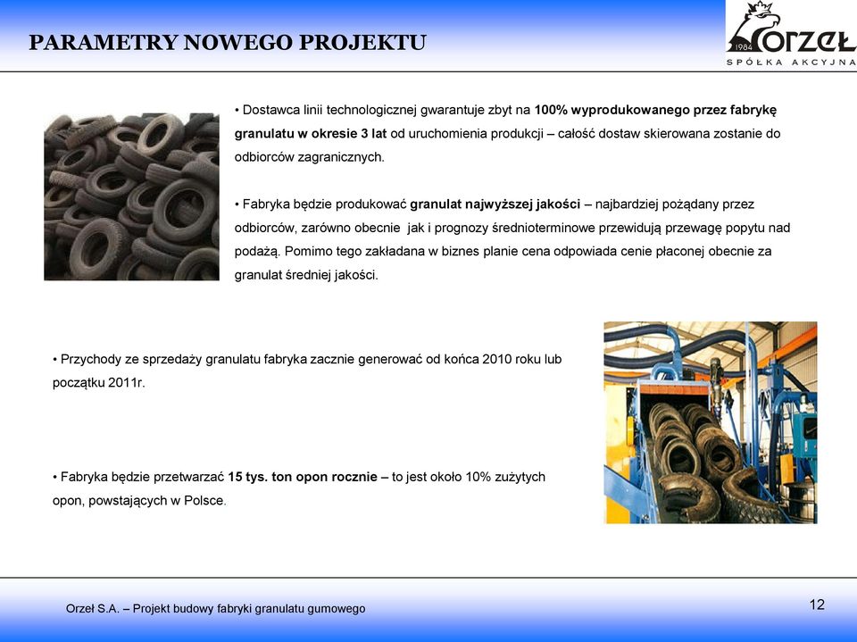 Fabryka będzie produkować granulat najwyższej jakości najbardziej pożądany przez odbiorców, zarówno obecnie jak i prognozy średnioterminowe przewidują przewagę popytu nad podażą.