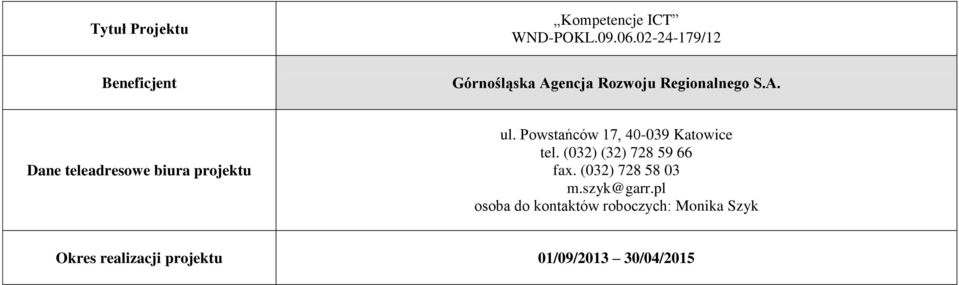 Powstańców 17, 40-039 Katowice tel. (032) (32) 728 59 66 fax. (032) 728 58 03 m.