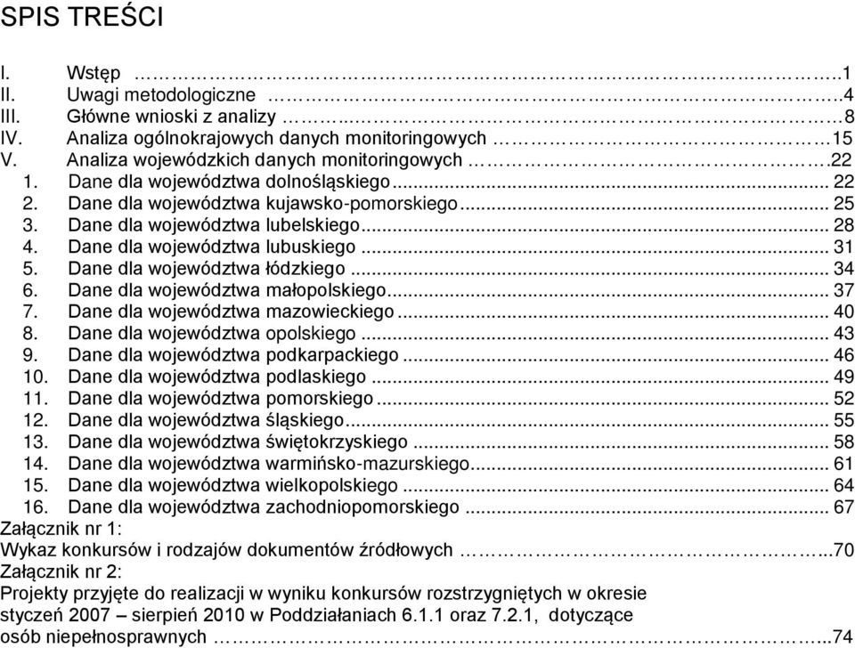 Dane dla województwa łódzkiego... 34 6. Dane dla województwa małopolskiego... 37 7. Dane dla województwa mazowieckiego... 40 8. Dane dla województwa opolskiego... 43 9.