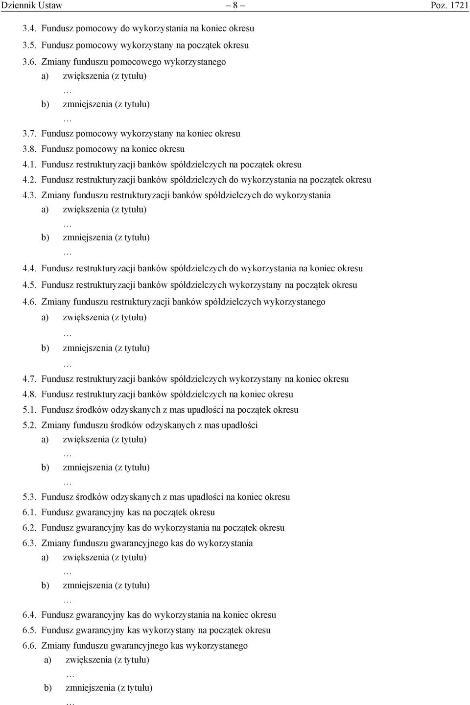 Zmiany funduszu restrukturyzacji banków spółdzielczych do wykorzystania 4.4. Fundusz restrukturyzacji banków spółdzielczych do wykorzystania na koniec okresu 4.5.