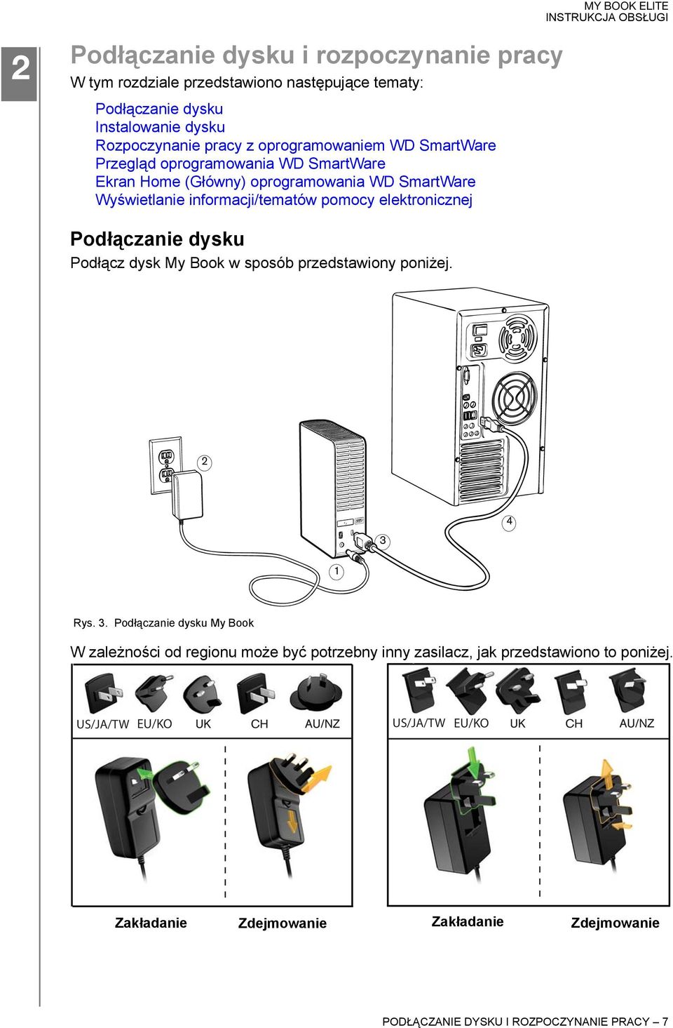 elektronicznej Podłączanie dysku Podłącz dysk My Book w sposób przedstawiony poniżej. 2 4 3 