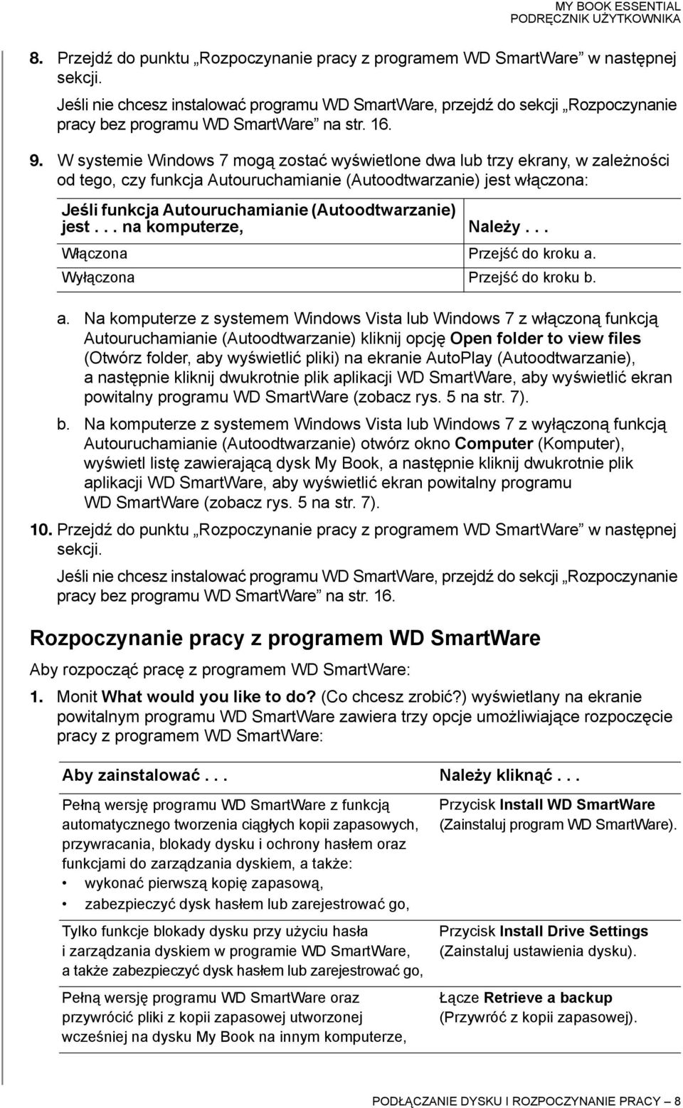 W systemie Windows 7 mogą zostać wyświetlone dwa lub trzy ekrany, w zależności od tego, czy funkcja Autouruchamianie (Autoodtwarzanie) jest włączona: Jeśli funkcja Autouruchamianie (Autoodtwarzanie)