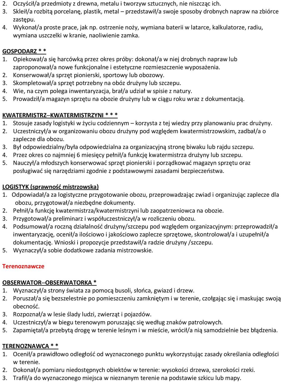 Opiekował/a się harcówką przez okres próby: dokonał/a w niej drobnych napraw lub zaproponował/a nowe funkcjonalne i estetyczne rozmieszczenie wyposażenia. 2.