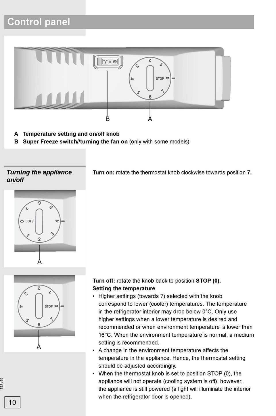 The temperature in the refrigerator interior may drop below 0 C. Only use higher settings when a lower temperature is desired and recommended or when environment temperature is lower than 16 C.