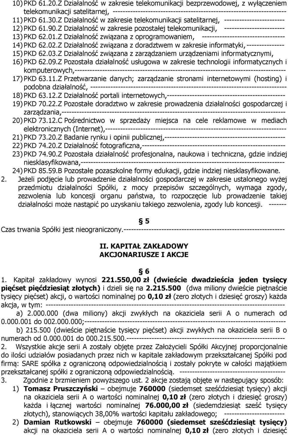 Z Działalność związana z oprogramowaniem, --------------------------------- 14) PKD 62.02.Z Działalność związana z doradztwem w zakresie informatyki, --------------- 15) PKD 62.03.