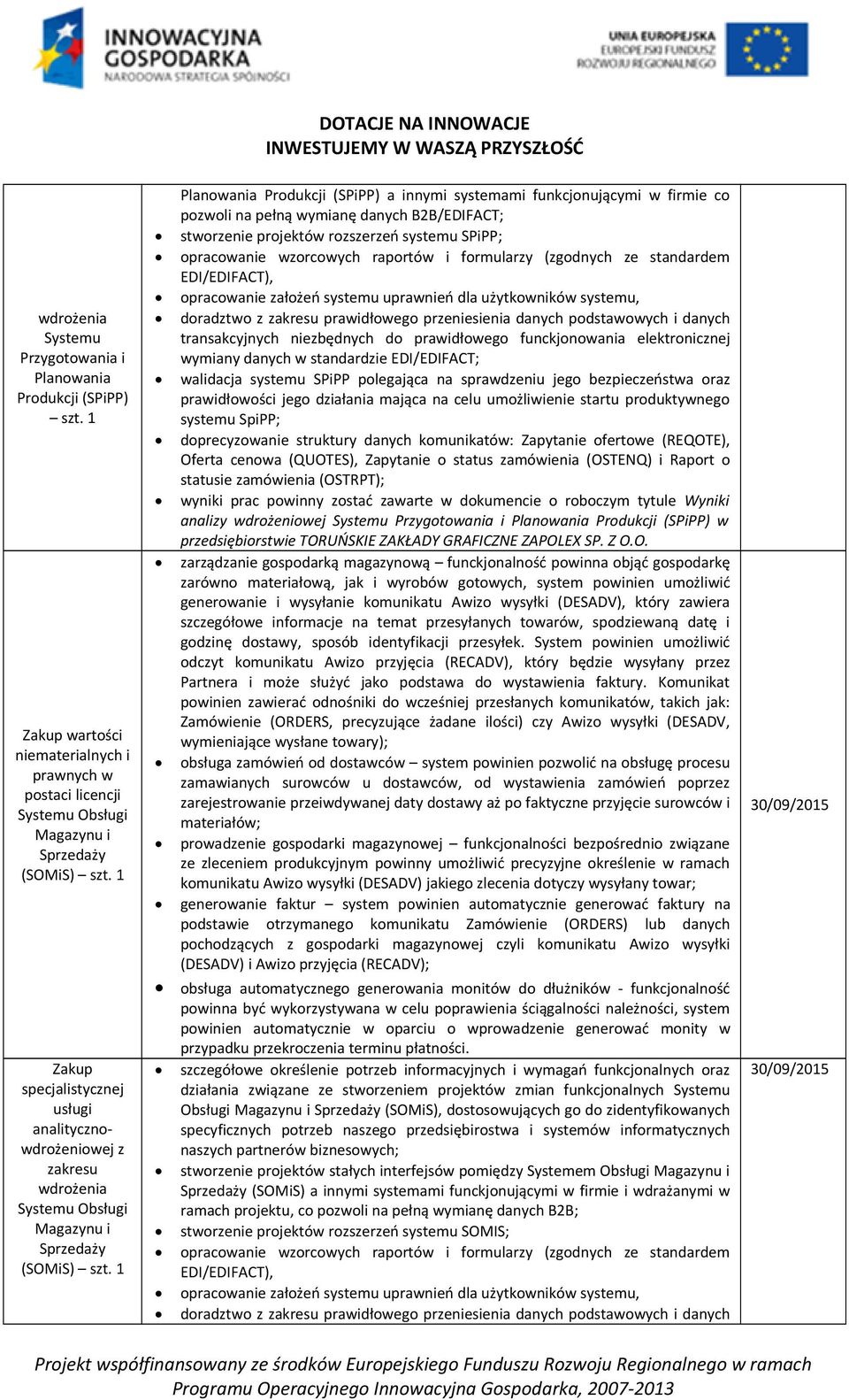 1 Planowania Produkcji (SPiPP) a innymi systemami funkcjonującymi w firmie co pozwoli na pełną wymianę danych B2B/EDIFACT; stworzenie projektów rozszerzeń systemu SPiPP; opracowanie wzorcowych