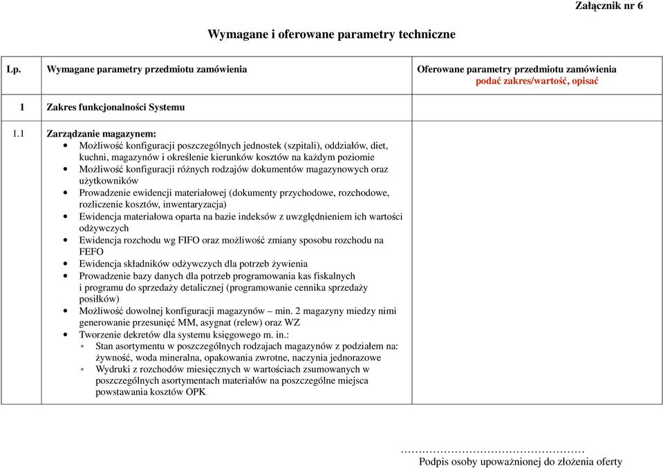 1 Zarządzanie magazynem: Możliwość konfiguracji poszczególnych jednostek (szpitali), oddziałów, diet, kuchni, magazynów i określenie kierunków kosztów na każdym poziomie Możliwość konfiguracji