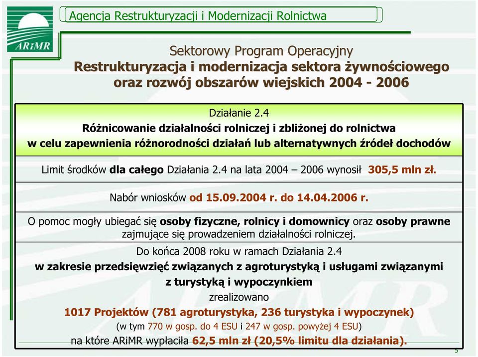 4 na lata 2004 2006 wynosi 305,5 mln z. Nabór wniosków od 15.09.2004 r. do 14.04.2006 r.