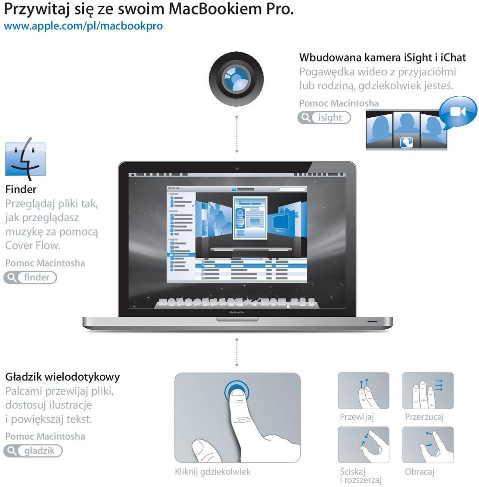 Pomoc Macintosha isight Finder Przeglądaj pliki tak, jak przeglądasz muzykę za pomocą Cover Flow.