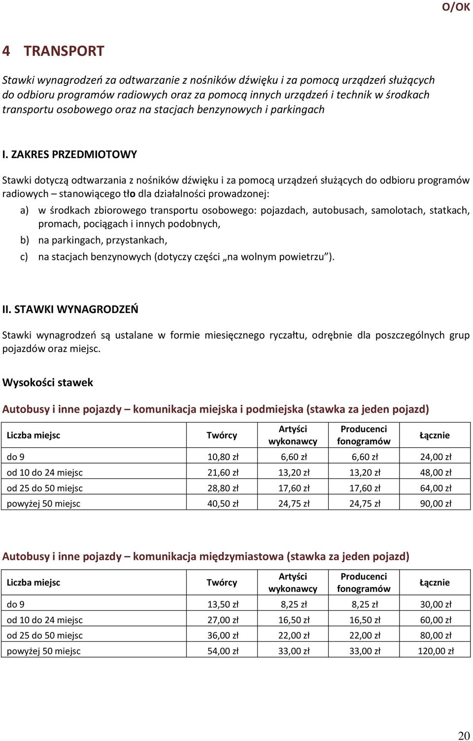 ZAKRES PRZEDMIOTOWY Stawki dotyczą odtwarzania z nośników dźwięku i za pomocą urządzeń służących do odbioru programów radiowych stanowiącego tło dla działalności prowadzonej: a) w środkach zbiorowego