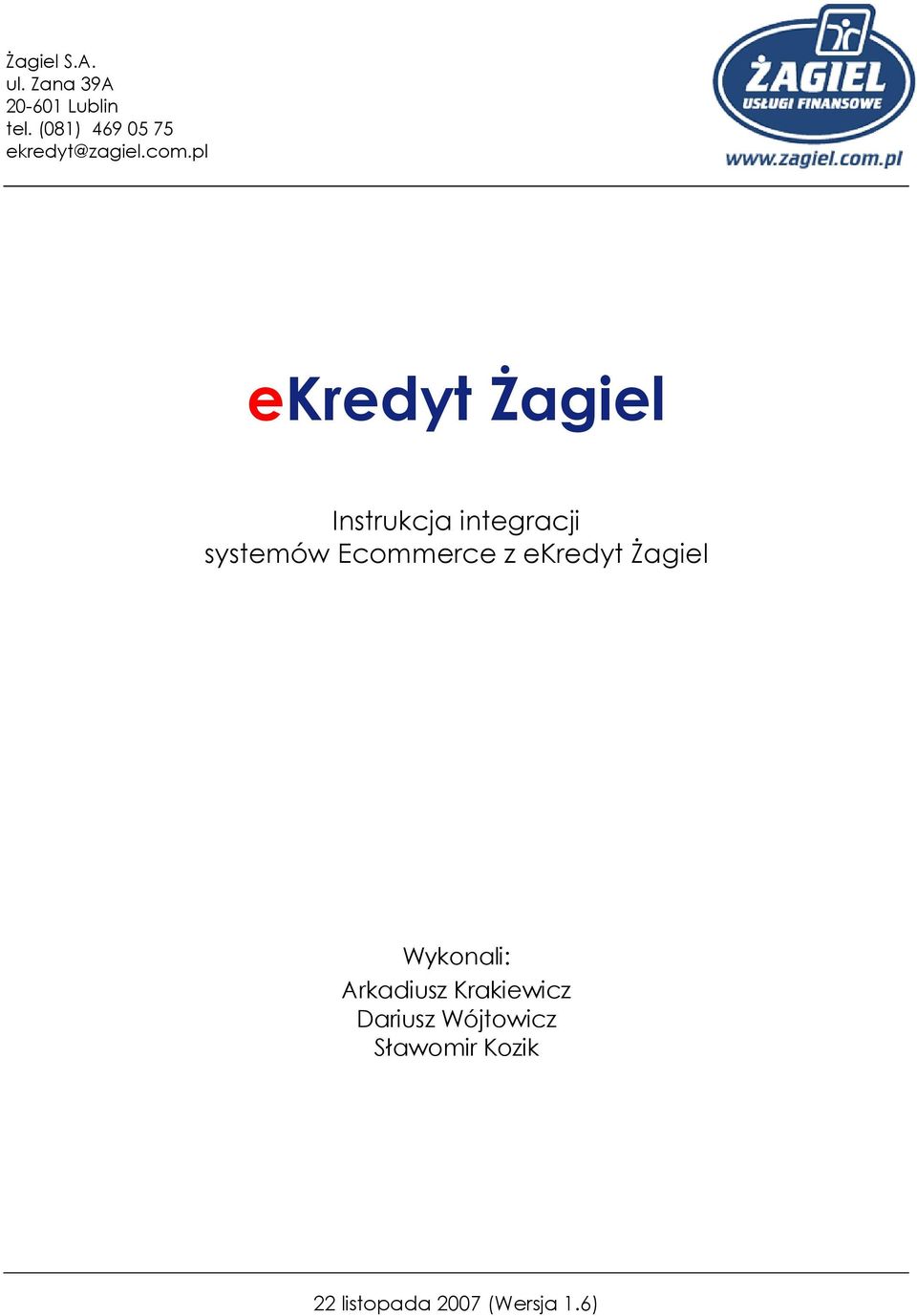 pl ekredyt Żagiel Instrukcja integracji systemów Ecommerce z
