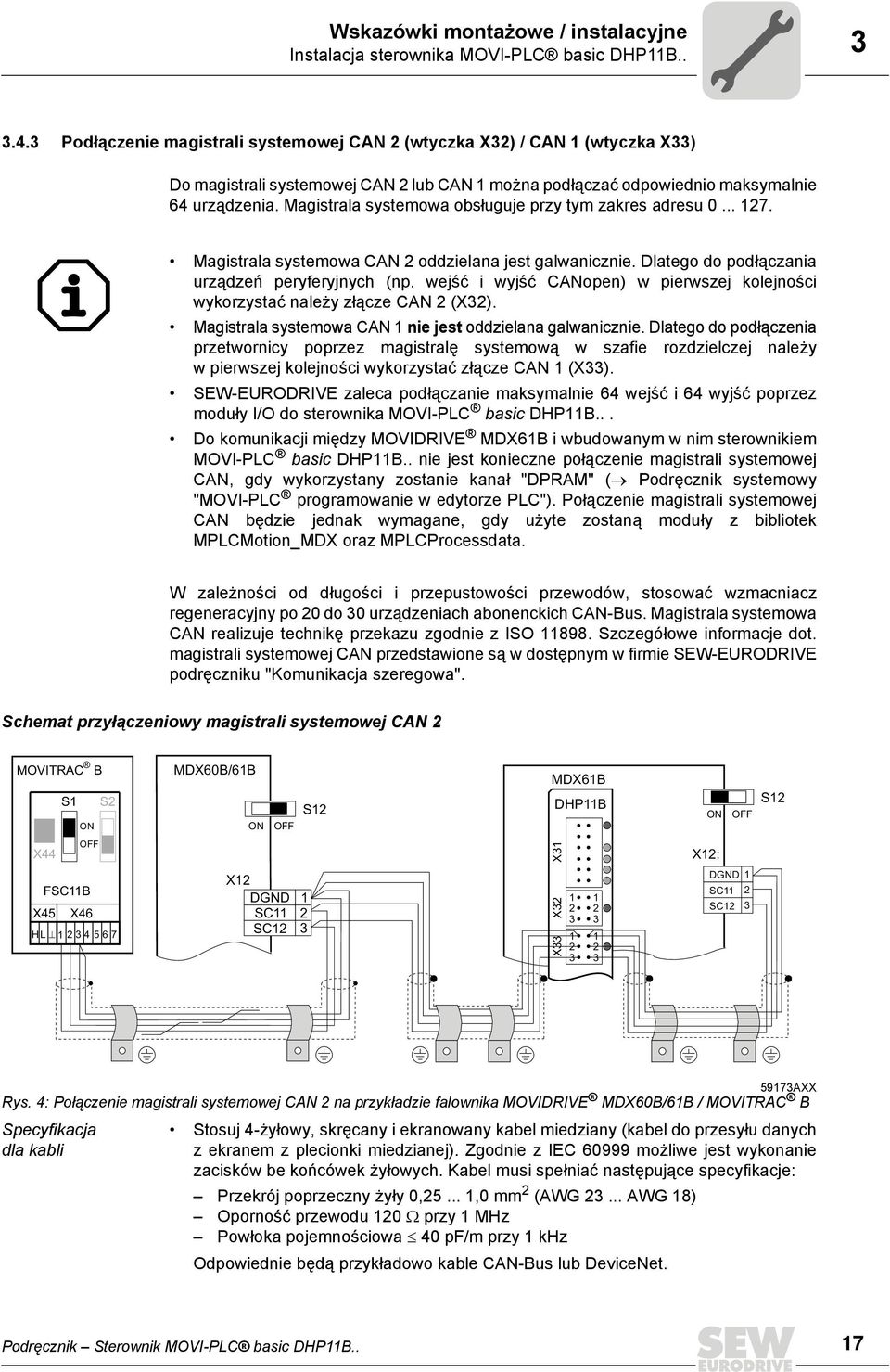 Magistrala systemowa obsługuje przy tym zakres adresu... 7. Magistrala systemowa CAN oddzielana jest galwanicznie. Dlatego do podłączania urządzeń peryferyjnych (np.