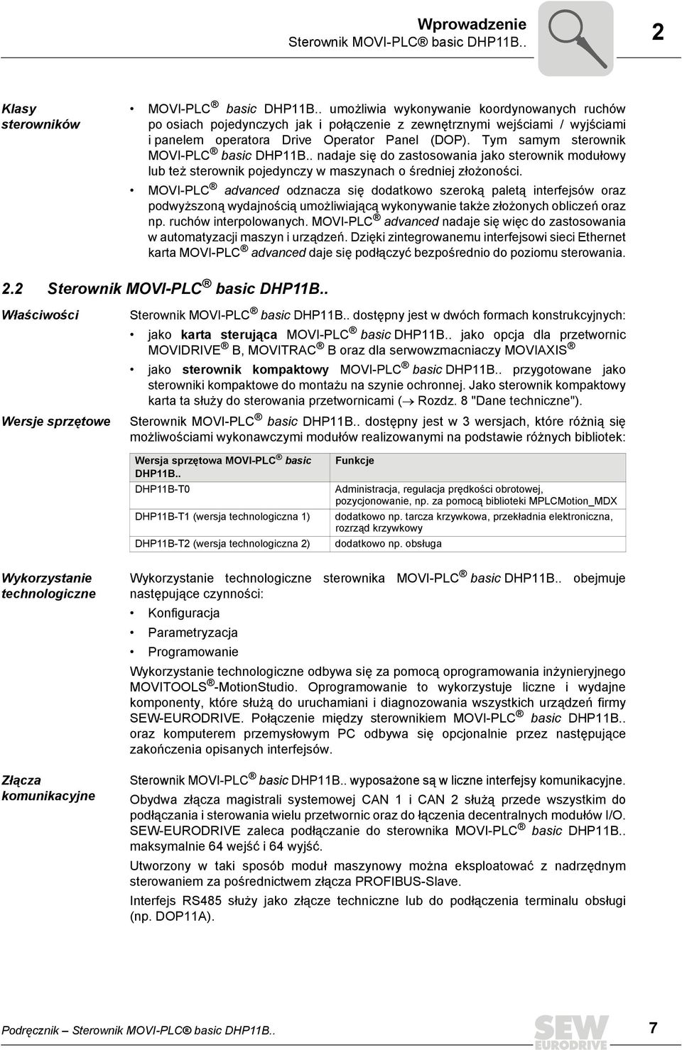 Tym samym sterownik MOVI-PLC basic DHPB.. nadaje się do zastosowania jako sterownik modułowy lub też sterownik pojedynczy w maszynach o średniej złożoności.