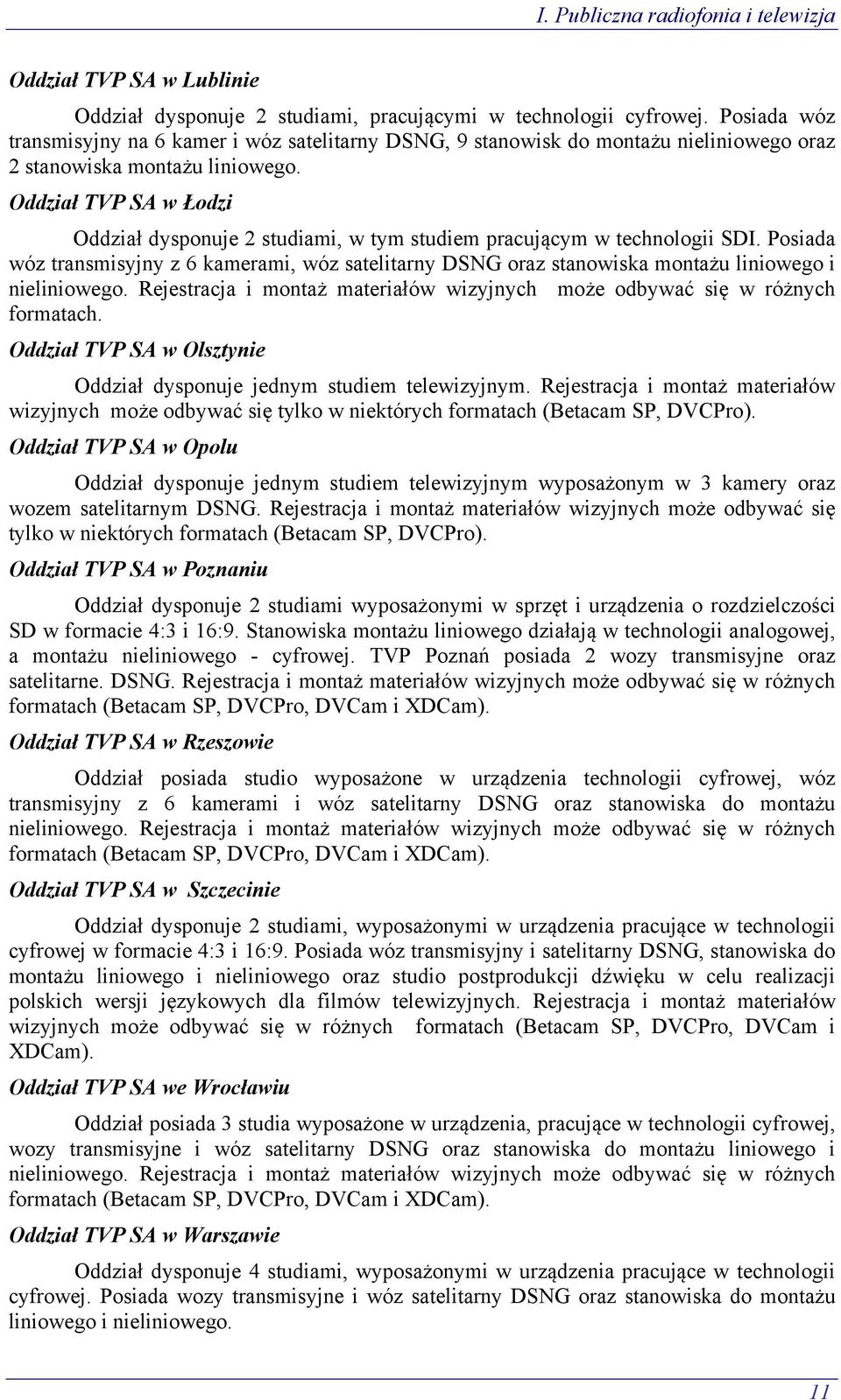 Oddział TVP SA w Łodzi Oddział dysponuje 2 studiami, w tym studiem pracującym w technologii SDI.
