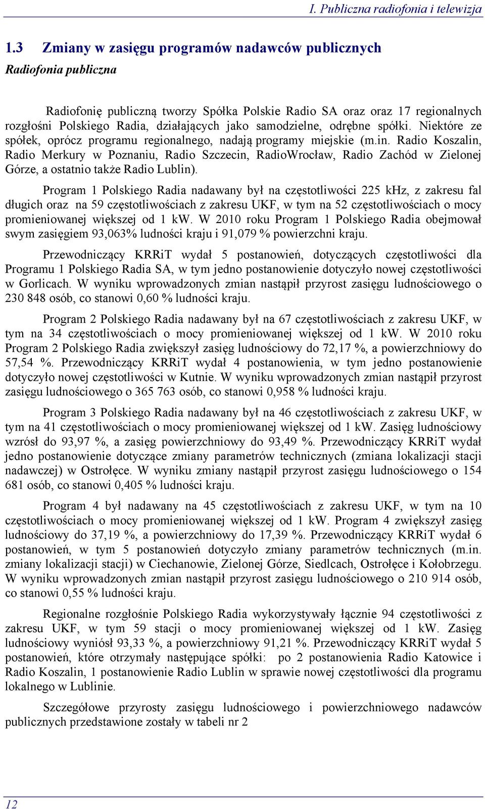 samodzielne, odrębne spółki. Niektóre ze spółek, oprócz programu regionalnego, nadają programy miejskie (m.in.