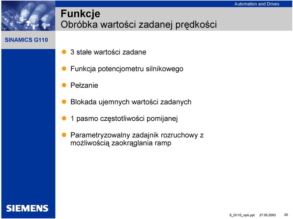 ujemnych wartości zadanych 1 pasmo częstotliwości pomijanej