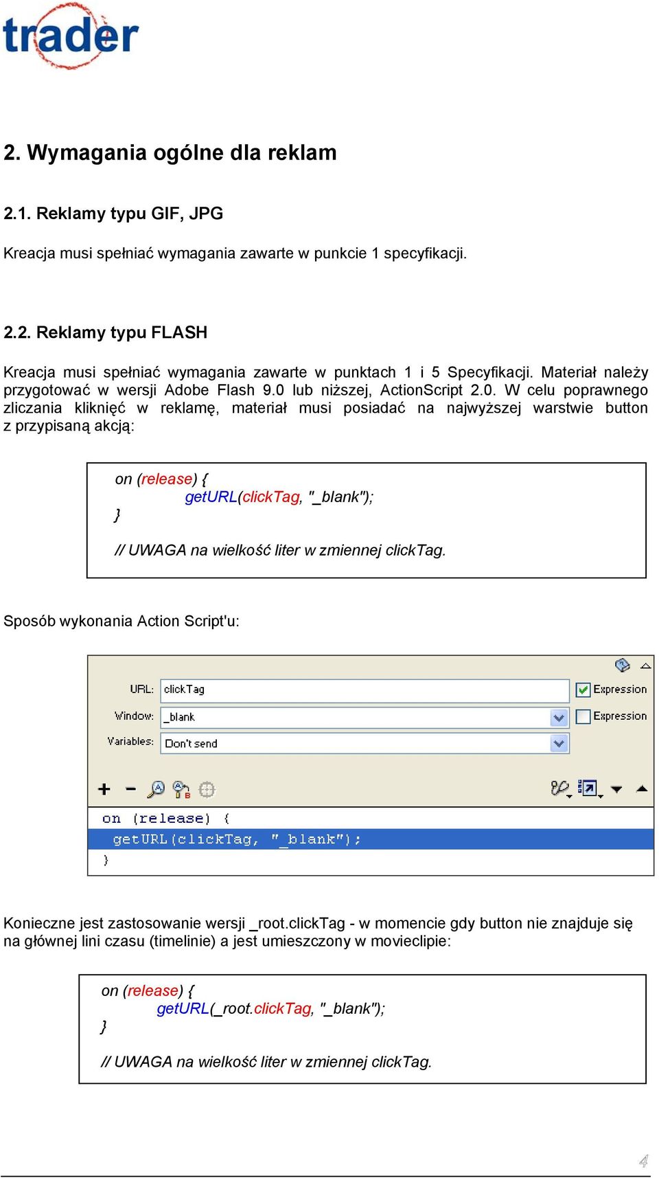 lub niższej, ActionScript 2.0.