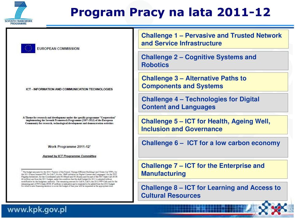 Digital Content and Languages Challenge 5 ICT for Health, Ageing Well, Inclusion and Governance Challenge 6 ICT for a
