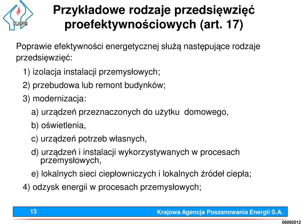 przebudowa lub remont budynków; 3) modernizacja: a) urządzeń przeznaczonych do użytku domowego, b) oświetlenia, c) urządzeń