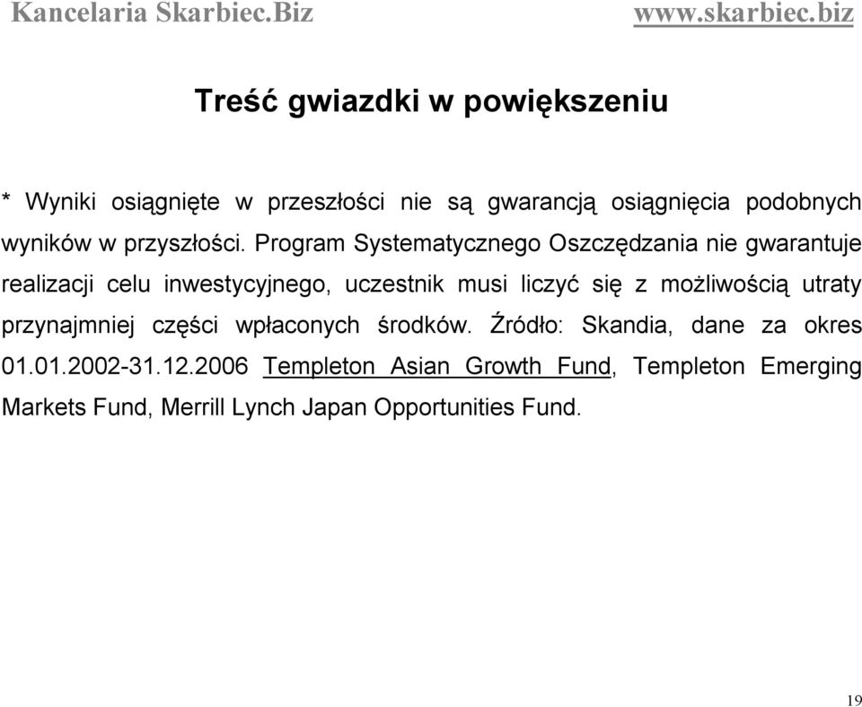 Program Systematycznego Oszczędzania nie gwarantuje realizacji celu inwestycyjnego, uczestnik musi liczyć się z