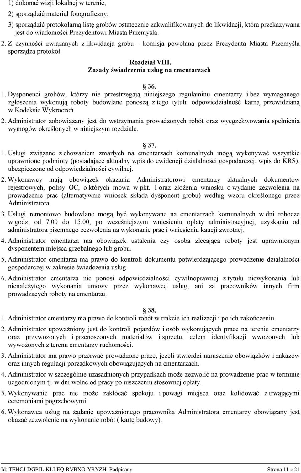Zasady świadczenia usług na cmentarzach 36. 1.