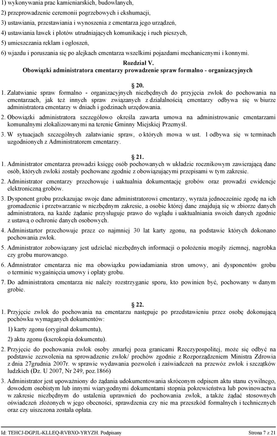 Obowiązki administratora cmentarzy prowadzenie spraw formalno - organizacyjnych 20. 1.