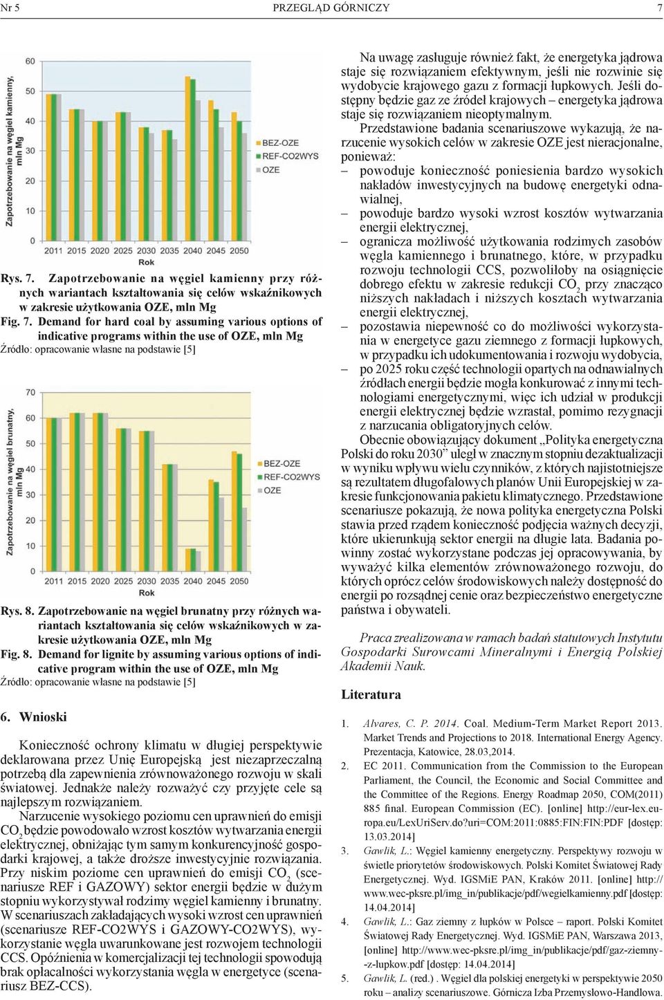 Demand for lignite by assuming various options of indicative program within the use of OZE, mln Mg Źródło: opracowanie własne na podstawie [5] 6.
