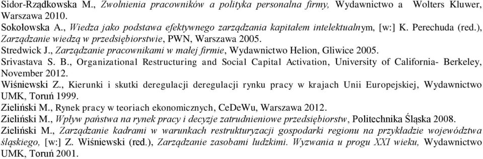, Zarządzanie pracownikami w małej firmie, Wydawnictwo Helion, Gliwice 2005. Srivastava S. B.