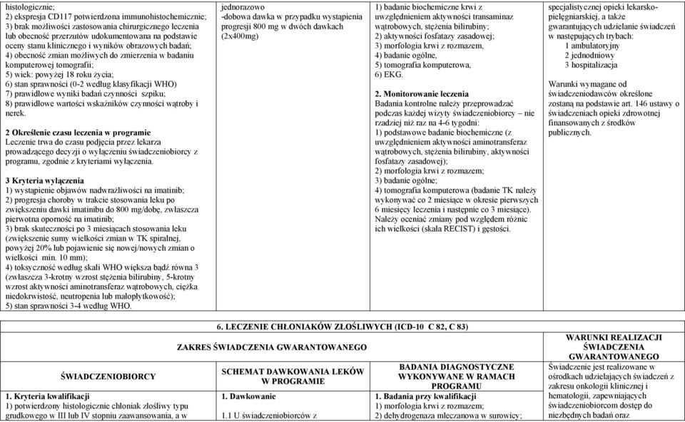 7) prawidłowe wyniki badań czynności szpiku; 8) prawidłowe wartości wskaźników czynności wątroby i nerek.