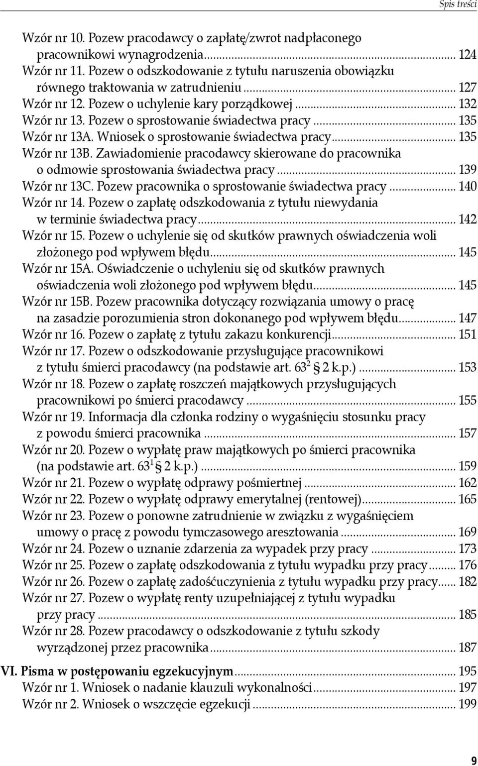 .. 135 Wzór nr 13A. Wniosek o sprostowanie świadectwa pracy... 135 Wzór nr 13B. Zawiadomienie pracodawcy skierowane do pracownika o odmowie sprostowania świadectwa pracy... 139 Wzór nr 13C.