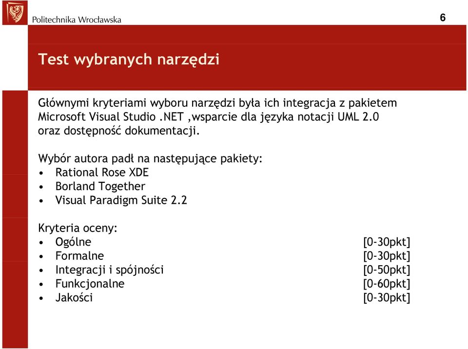 Wybór autora padł na następujące pakiety: Rational Rose XDE Borland Together Visual Paradigm Suite 2.