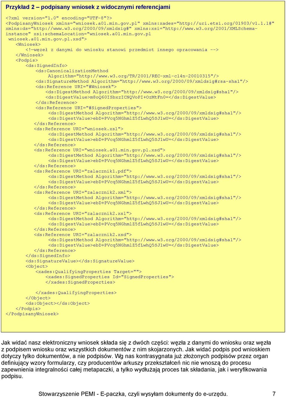 węzeł z danymi do wniosku stanowi przedmiot innego opracowania --> </Wniosek> <Podpis> <ds:signedinfo> <ds:canonicalizationmethod Algorithm="http://www.w3.